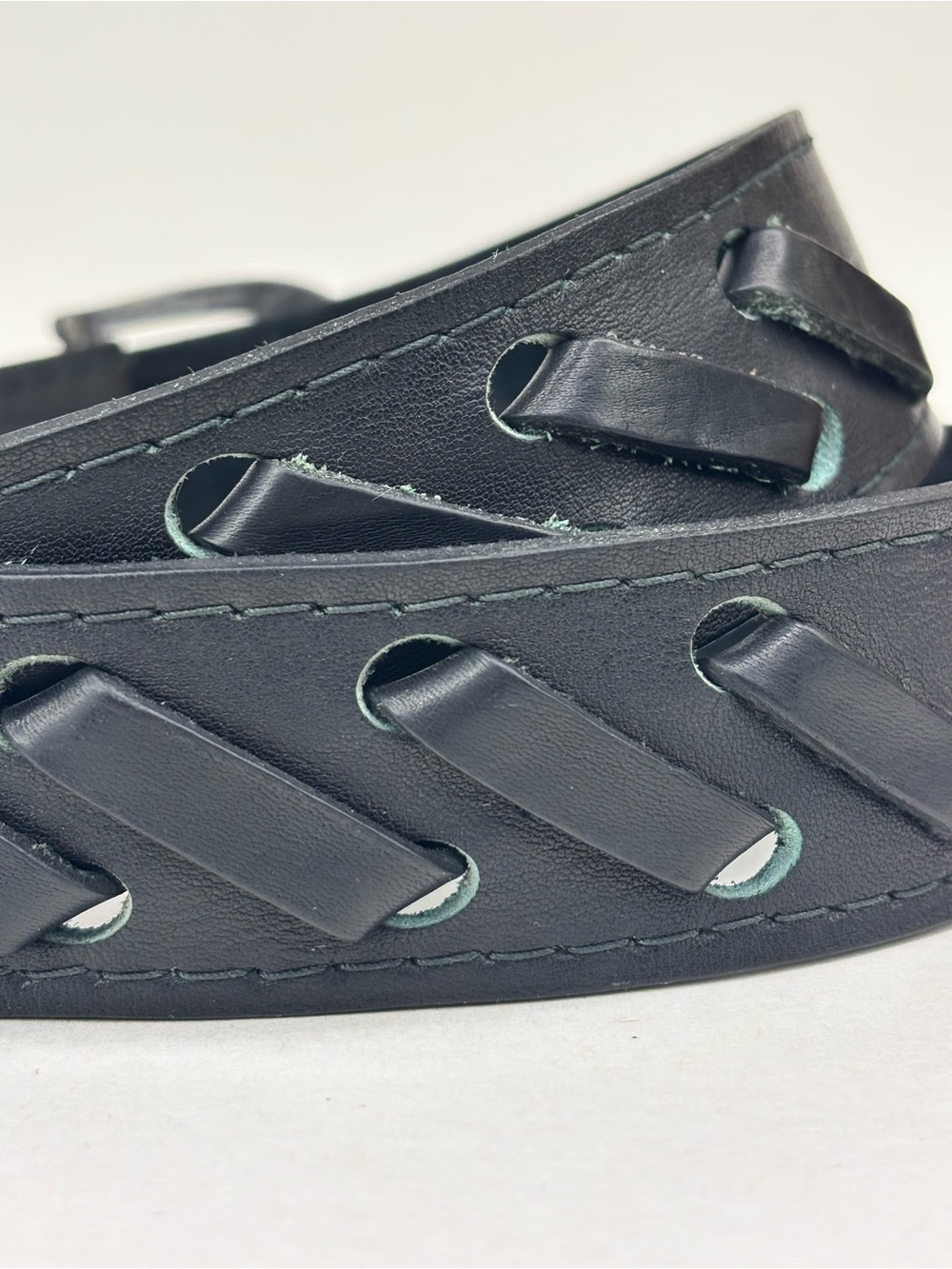 Vintage Black‎ Leather 80’s / 90’s  Biker Moto Punk Woven Detail Belt Unisex M/L - Picture 2 of 14